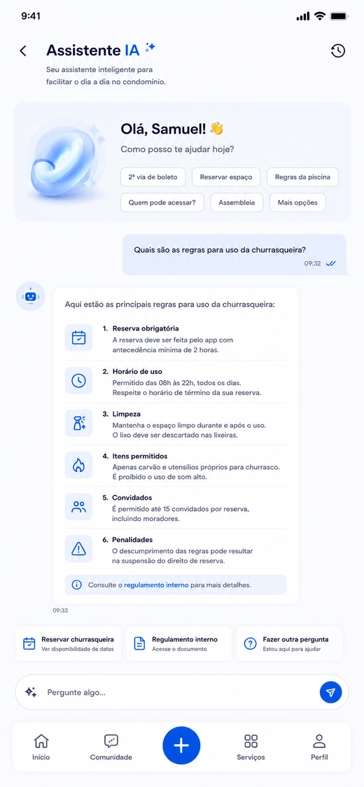 Tela do assistente de IA do app