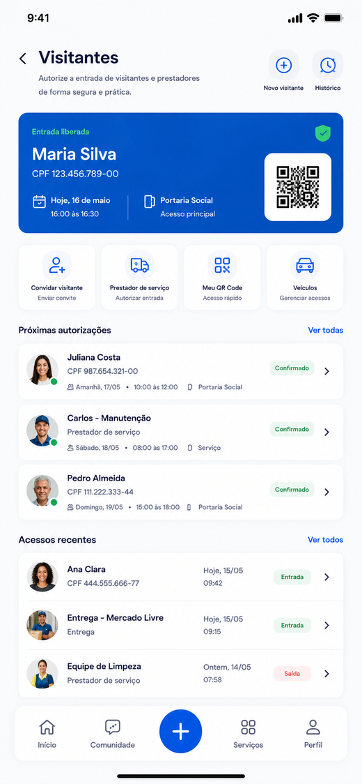 Tela de visitantes do app
